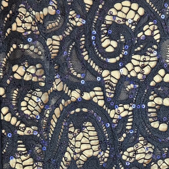 Navy Blue Sleeveless R&M Richards Sequined Lace Bodycon Midi Dress Size 14 - Picture 4 of 8